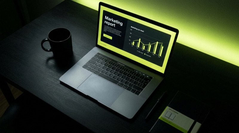 A clean simple marketing report on a laptop